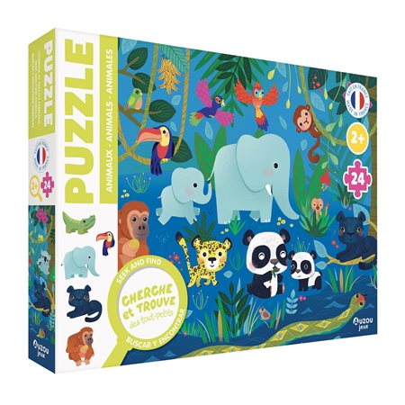 Les animaux : Puzzle cherche et trouve des tout-petits : 2 + : 24 pièces