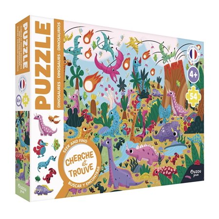 Les dinosaures : Puzzle cherche et trouve : 4 et + : 54 pièces
