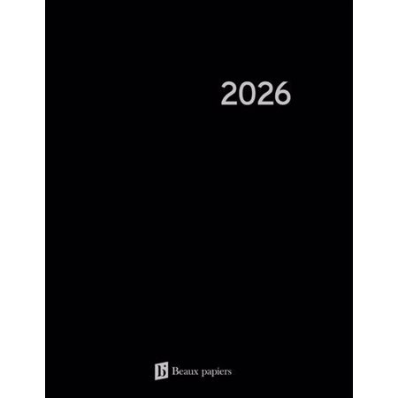 Agenda hebdomadaire 2026 : Noir : De janvier à décembre 2026 : 1 semaine  /  2 pages