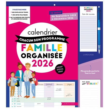 Calendrier Chacun son programme Famille organisée 2026 : De septembre 2025 à décembre 2026