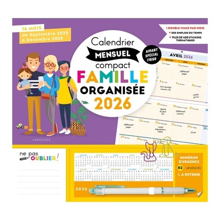 Calendrier mensuel compact famille organisée 2026 : De septembre 2024 à décembre 2025