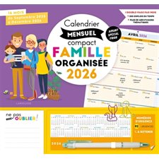 Calendrier mensuel compact famille organisée 2026 : De septembre 2024 à décembre 2025
