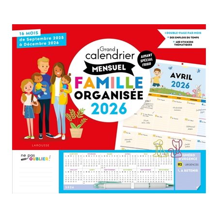Grand calendrier mensuel Famille organisée 2026 : De septembre 2025 à décembre 2026