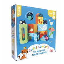 Cubes sonores : En bois : 14 cubes en bois; 1 cube miroir + 4 cubes sonores