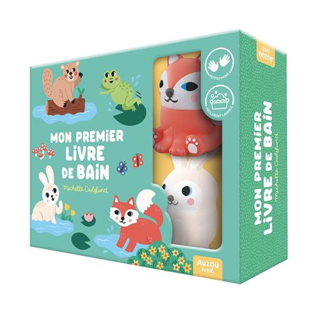 Mon premier livre de bain : 1 livre accordéon pour découvrir les animaux de la forêt + 2 jouets de bain cracheurs et déclipsables