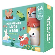 Mon premier livre de bain : 1 livre accordéon pour découvrir les animaux de la forêt + 2 jouets de bain cracheurs et déclipsables