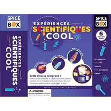 Coffret : Expériences scientifiques cool : Manuel d'instruction de 24 pages; éprouvette; ballons; pipette; écrou hexagonal; raccord de tuyau à 3 voies; élastiques; paille; bille; pâte à modeler