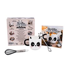 Coffret : Panda : Mon atelier mug cakes : Cuisine1 mug en forme de panda; 1 cuillère patte de panda; 1 fouet noir gravé en inox et silicone + 1 livre de 20 recettes