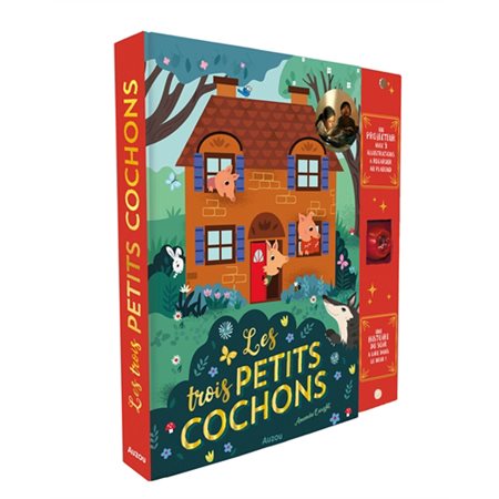 Les trois petits cochons : Une histoire du soir à lire dans le noir ! :  Un album équipé d'une lampe permettant de projeter les illustrations au plafond.