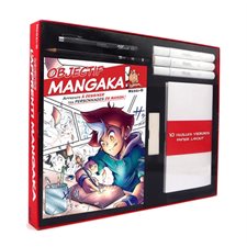 Le kit de l'apprenti mangaka : Inclus 1 livre objectif mangaka; 10 feuilles papier layout; 1 feutre à alcool noir, blender et gris; 1 fineliner pointe 0.5 mm; 1 crayon graphite + 1 gomme
