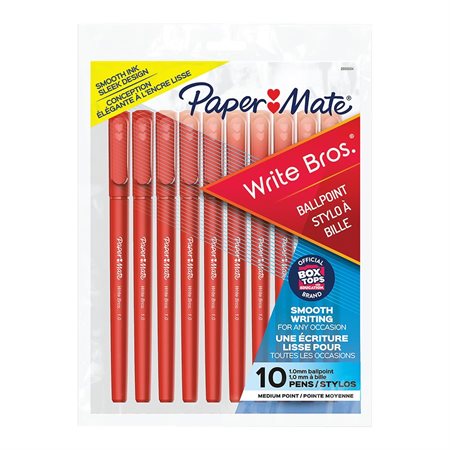 Stylo à bille Write Bros.® Pointe moyenne. Paquet de 10. rouge