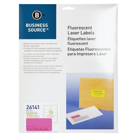 Étiquettes fluorescentes 2 x 4 po. Paquet de 250 rose