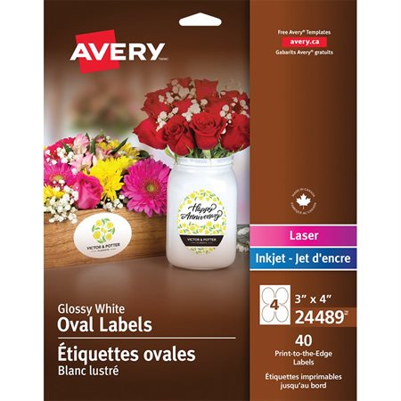 Étiquettes glacées imprimables Ovale 3 x 4 po ( pqt 40)