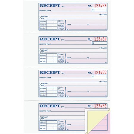 Carnet de reçus monétaire avec bande autocollante