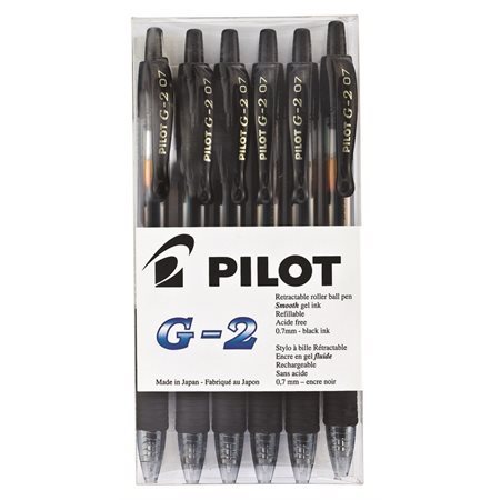 Stylos à bille roulante rétractable G2 0,7 mm. Boîte de 6 noir