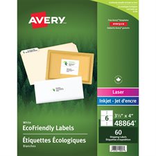 Étiquettes d'adresse blanches Écologiques Paquet de 10 feuilles 4 x 3-1 / 3" (60)