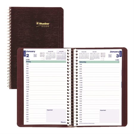 Agenda quotidien (2026) Couverture souple, anglais bourgogne