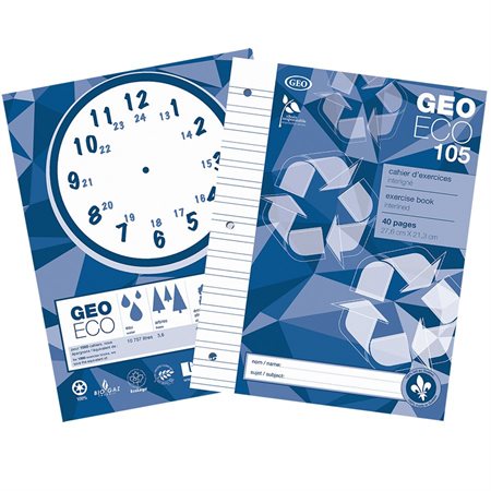 Cahier d'exercices GeoEco Interligné, bleu.