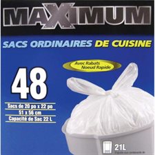 Sac à ordures de cuisine Maximum 20 x 22". Boîte de 48.