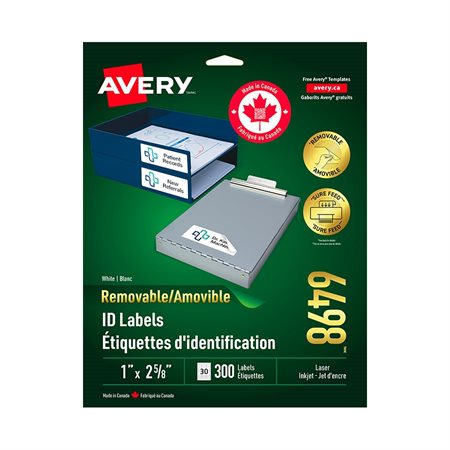 Étiquettes d'identification amovibles 2-5 / 8” x 1” (300)
