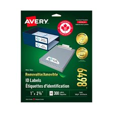 Étiquettes d'identification amovibles 2-5 / 8” x 1” (300)