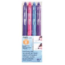 Stylo à bille roulante rétractable effaçable FriXion® Clicker 0,7 mm. Paquet de 4 couleurs variées