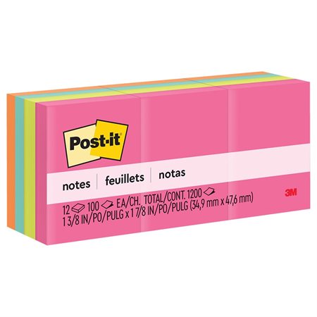 Feuillets Post-it® - collection Peptitude Unis 1-1 / 2 x 2 po (pqt 12)
