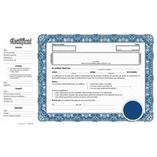 Certificat d'actions Selon la loi sur les compagnies du Québec bleu