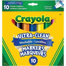Marqueurs lavables Ultra-Clean Pointe Large couleurs classiques - boîte de 10