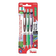 Stylos à bille roulante rétractable EnerGel® Pointe 0,7 mm variés (pqt 3)