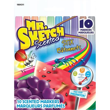 Marqueurs lavables Mr. Sketch Scented™ Type bâtonnet. Pointe conique. pqt 10