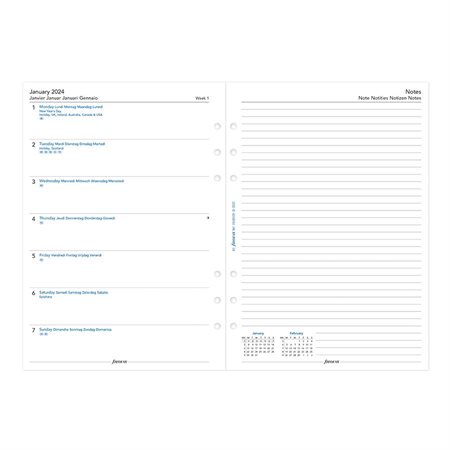 Recharges pour organisateur A5 (2024) 1 semaine sur 1 page et notes