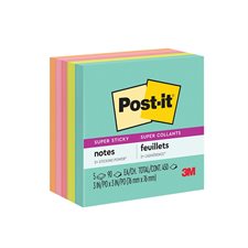 Feuillets Post-it® Super Sticky - collection Éclat de lumière 3 x 3 po. bloc de 90 feuillets (pqt 5)