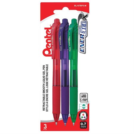 Stylos à bille roulante EnerGel® X 0,7 mm. Paquet de 3 variés