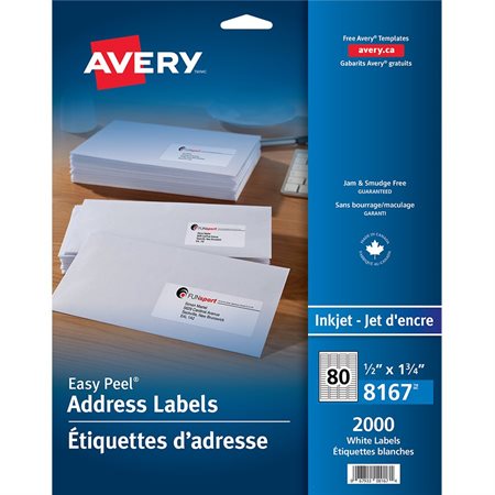 Étiquettes d'adresse blanches Easy Peel® Paquet de 25 feuilles 1-3 / 4 x 1 / 2” (2000)