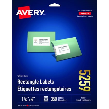 Étiquettes rectangulaires blanches Easy Peel® Paquet de 25 feuilles 4 x 1-1 / 2"  (350)