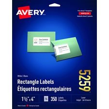 Étiquettes rectangulaires blanches Easy Peel® Paquet de 25 feuilles 4 x 1-1 / 2"  (350)