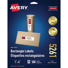 Étiquettes rectangulaires blanches Easy Peel® Paquet de 25 feuilles 4 x 1” (500)