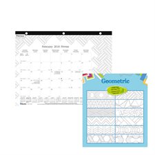 Calendrier sous-main mensuel DoodlePlan™ (2020) 11 x 8-1 / 2", perforé 3 trous pour reliure géométrie