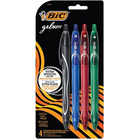 Stylo à bille roulante rétractable Gel-Ocity™ Paquet de 4 couleurs variées