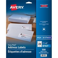 Étiquettes d'adresse blanches Easy Peel® Paquet de 25 feuilles 4 x 1" (500)