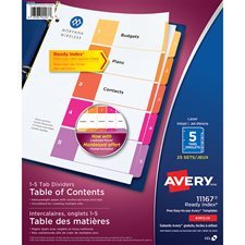 Intercalaires Ready Index® Couleurs variées. 25 jeux. Imprimés. 1-5