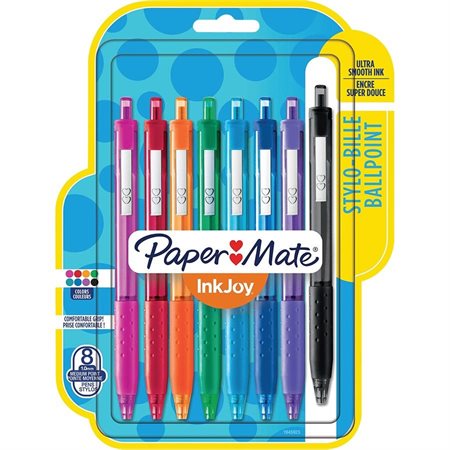 Stylo à bille rétractable Paper Mate® Gel Paquet de 8 couleurs variées
