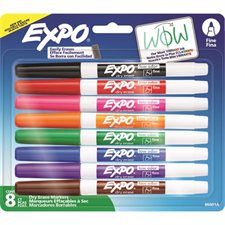 Marqueur effaçable à sec pour tableau blanc Expo® à faible odeur Fine. Paquet de 8 variés