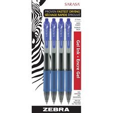 Stylo à bille roulante rétractable Sarasa® 0,7 mm. Paquet de 4 bleu