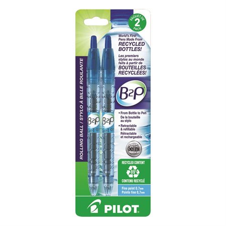 Stylos à bille roulante rétractable B2P Paquet de 2 bleu