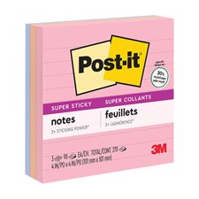 Feuillets recyclés Post-it® Super Sticky - La vie en pastel 4 x 4 po bloc de 90 feuillets (pqt 3)