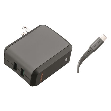 Chargeur mural double USB Qualcomm 3.0 Comprend un câble USB-C.