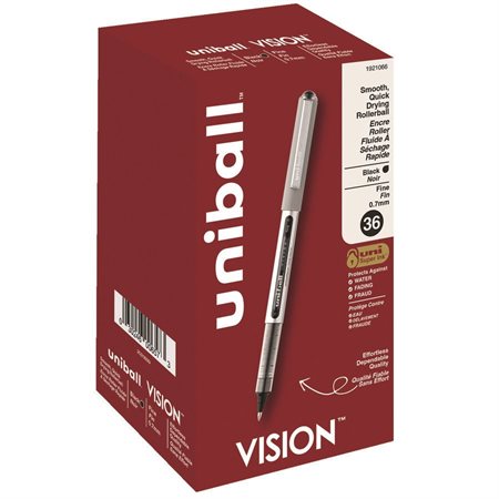 Stylo à bille roulante Vision™ Pointe fine. Boîte de 36 noir