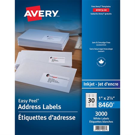 Étiquettes d'adresse blanches Easy Peel® Boîte de 100 feuilles 2-5 / 8 x 1" (3000)